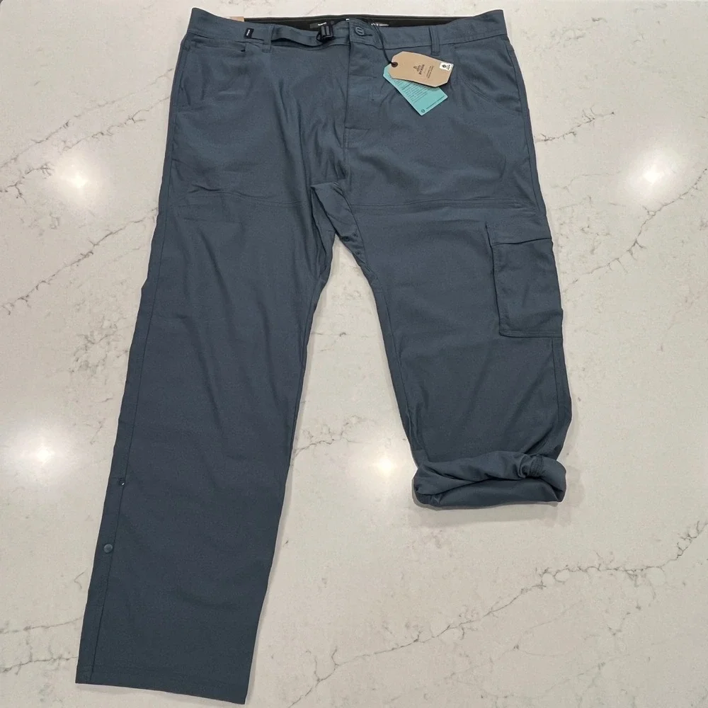 Prana NEW Stretch Zion Slim Pant II Mens 42 x30 Grey Blue Hike Convertible Cargo